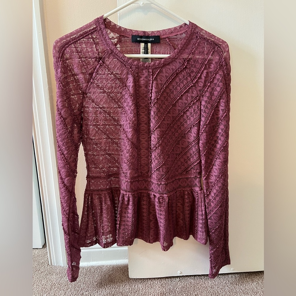 NWOT BCBG - Rose Lace Peplum Top - Size S